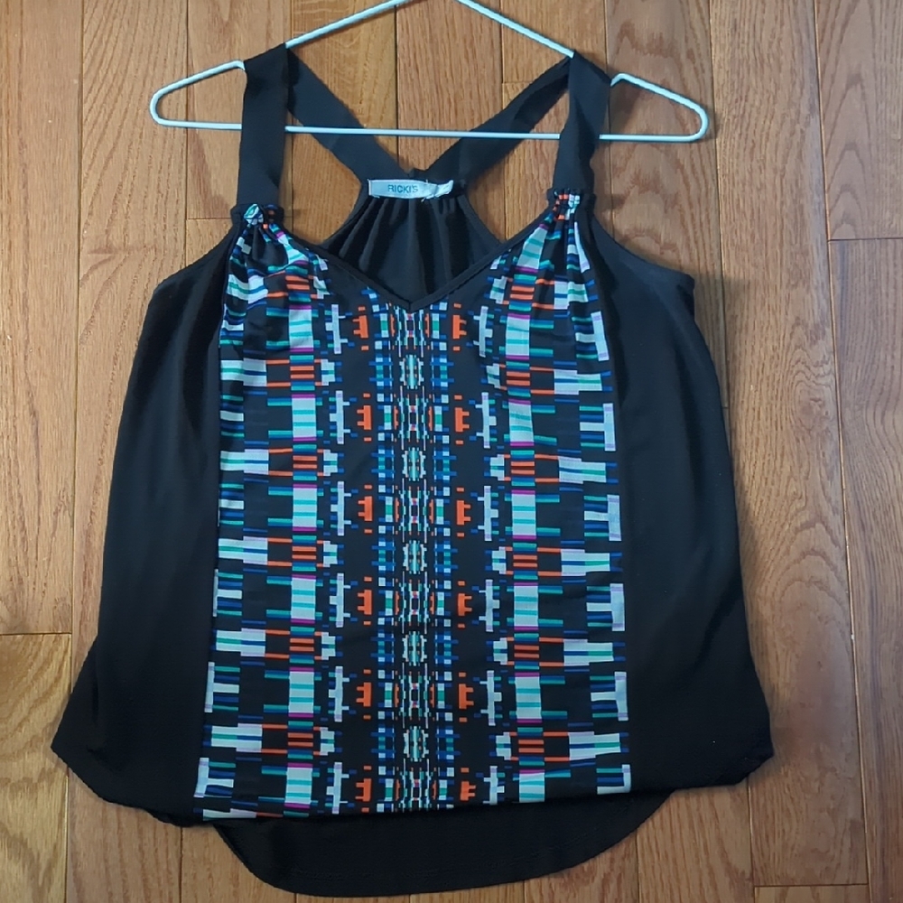 Rickis Black Camisole with Vibrant Geometric Design